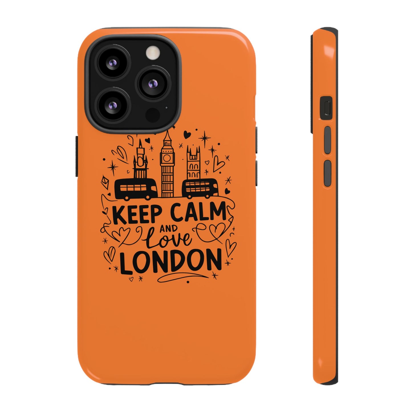 London-Themed Phone Case: Keep Calm and Love London, UK Souvenir, Travel Gift, City Lover, Smartphone Accessories, Orange Design