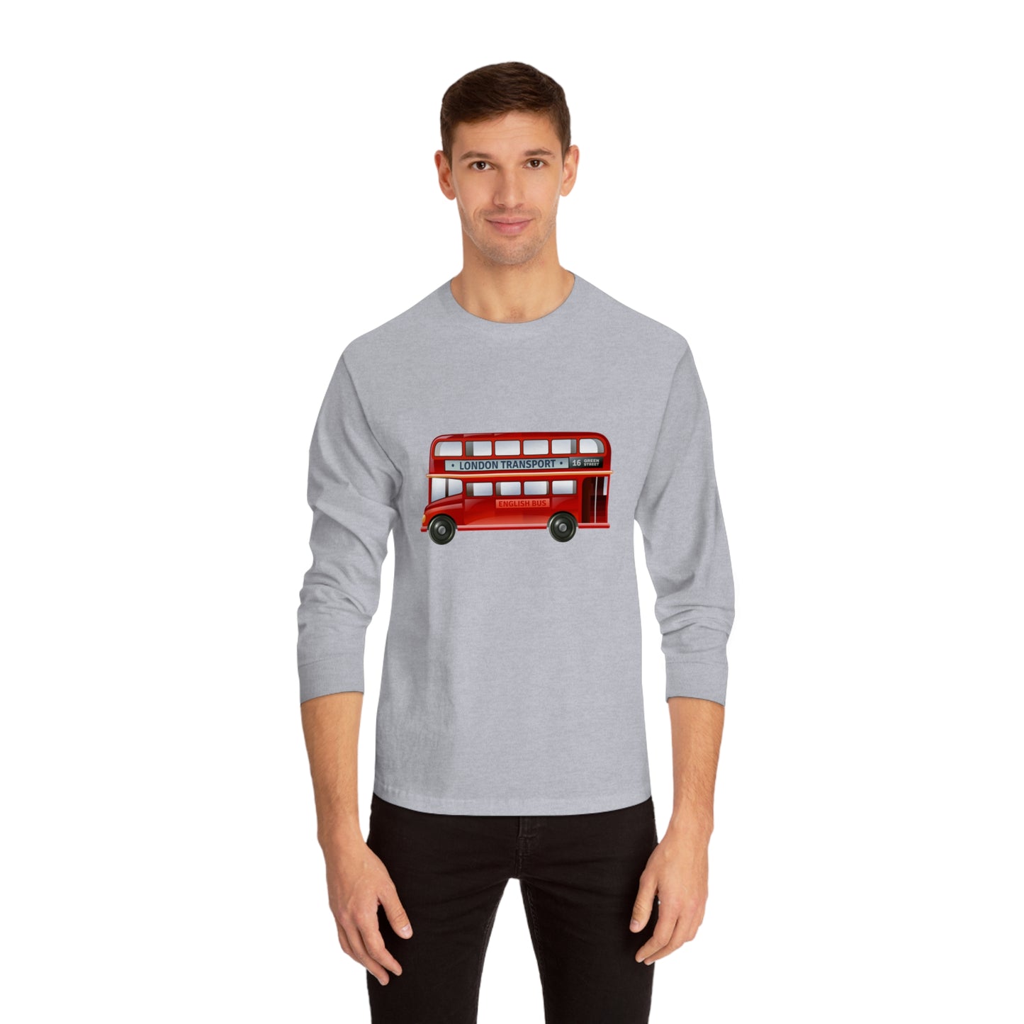 Unisex Classic Long Sleeve T-Shirt - London Transport English Bus - Iconic Red Double-Decker