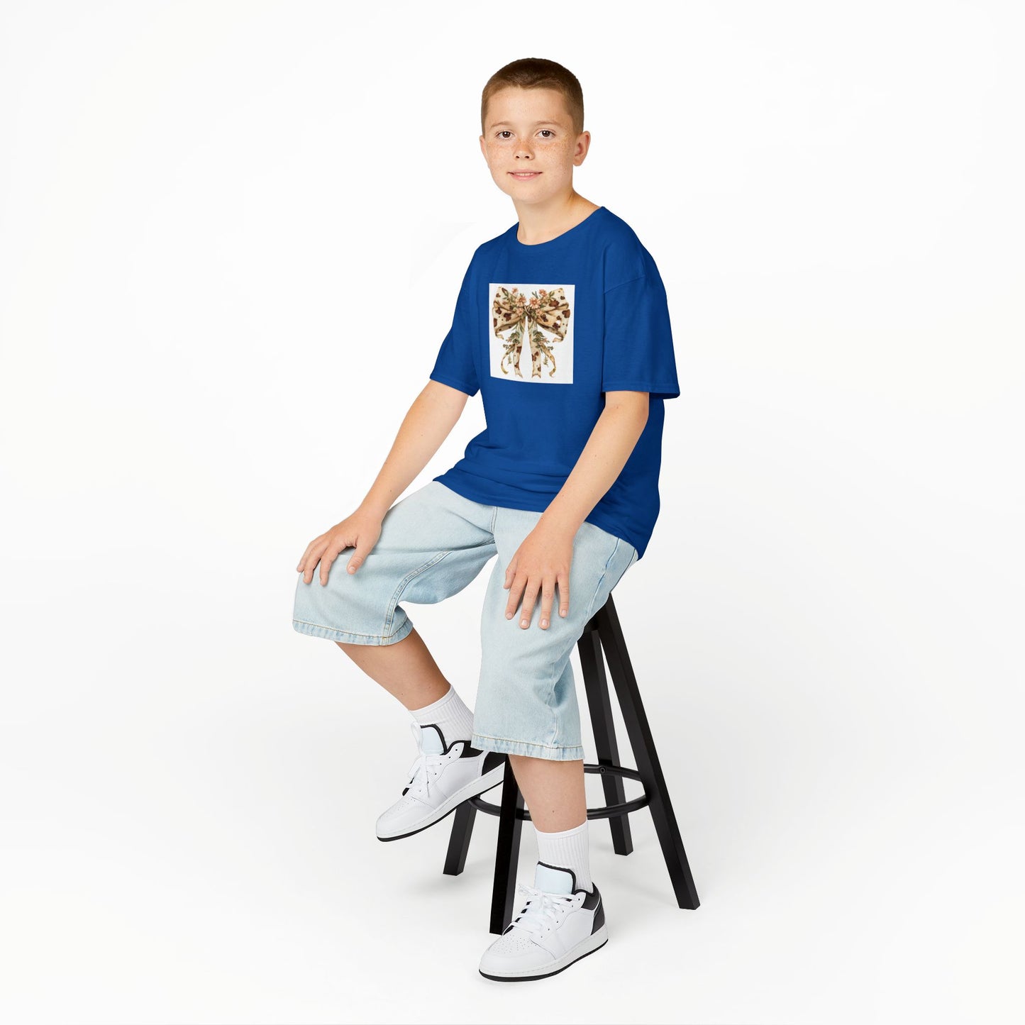 Kids Tee - Boho Western Bow with Flowers and Cow Pattern - Adorable Heavy Cotton T-Shirt for Little Fashionistas