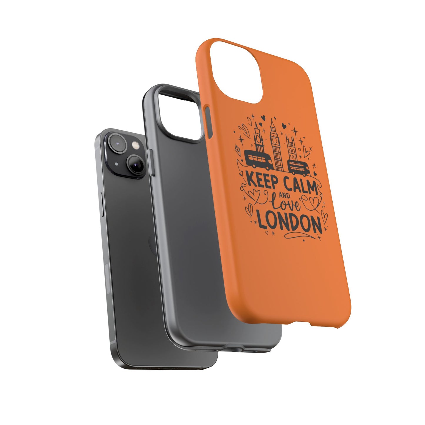 London-Themed Phone Case: Keep Calm and Love London, UK Souvenir, Travel Gift, City Lover, Smartphone Accessories, Orange Design