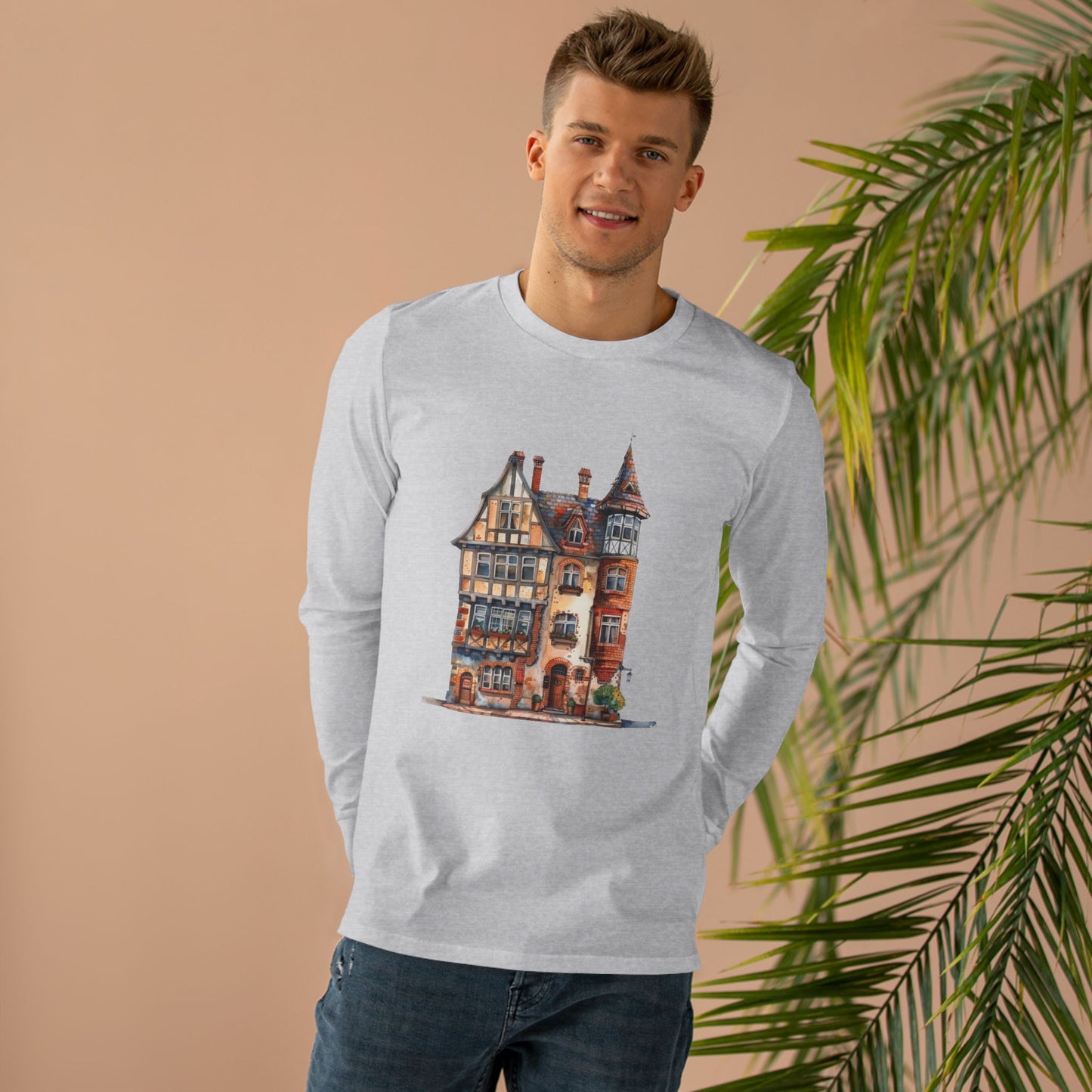 Men’s Base Longsleeve Tee - Charming British House - Classic Design and Warmth