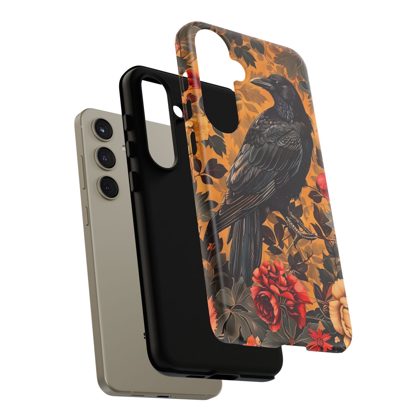 Raven Floral Phone Case - Tough Cases, Blackbird Decor, Gift for Nature Lovers, Bird Themed Accessories, Unique Phone Cover