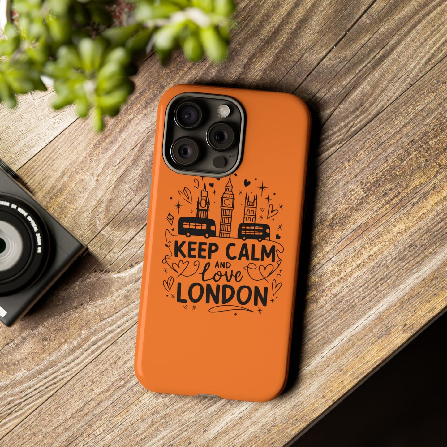 London-Themed Phone Case: Keep Calm and Love London, UK Souvenir, Travel Gift, City Lover, Smartphone Accessories, Orange Design