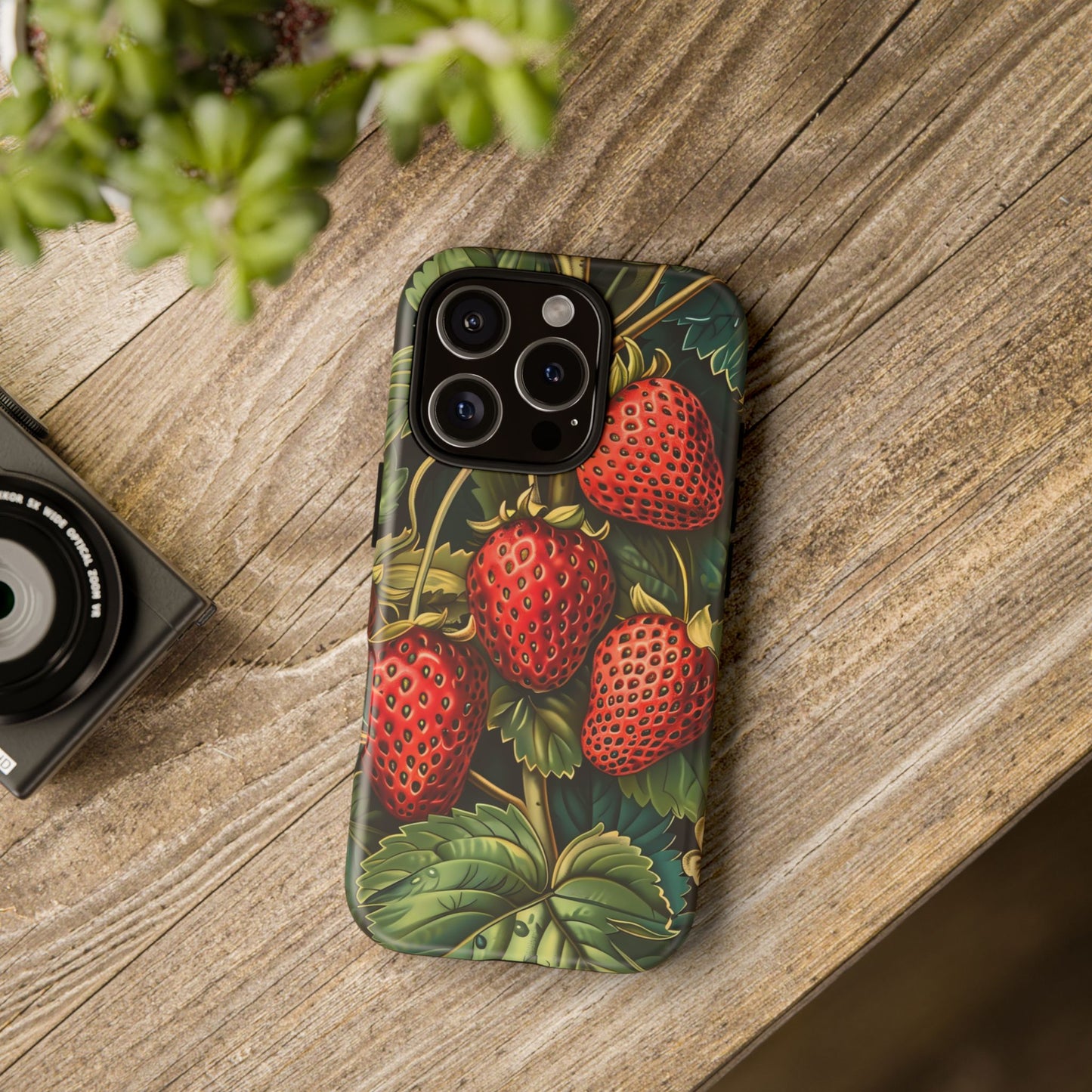 Strawberry Phone Case, Tough Berry Case, Floral Phone Cover, Cute Smartphone Shell, Nature-Inspired Gift