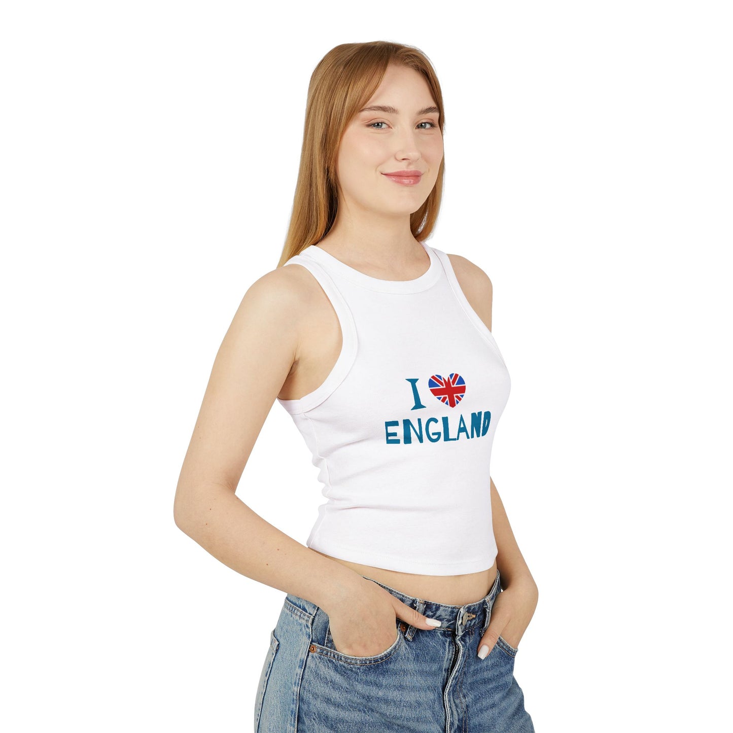 Women's Micro Rib Racer Tank Top - I Love England - Union Jack Heart Design