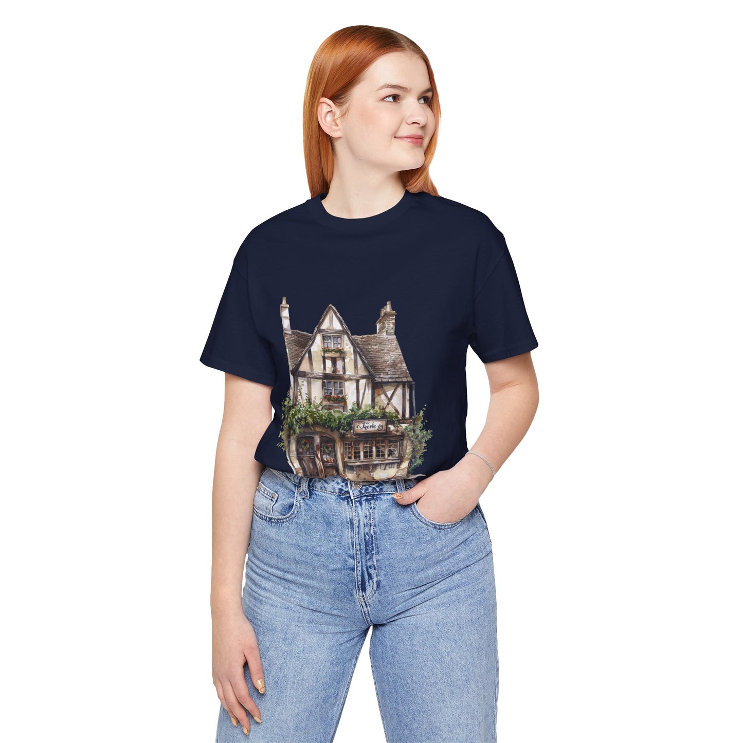 Unisex Jersey Short Sleeve Tee - Cottages & Cobblestones - A British Village Dream