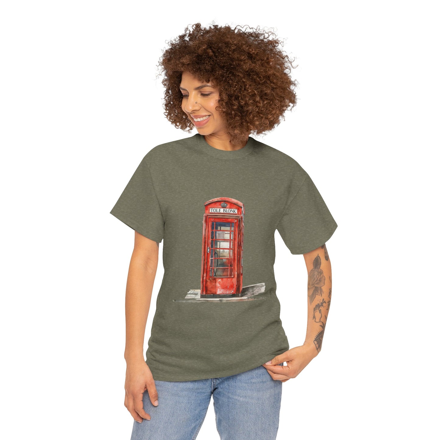 Unisex Heavy Cotton Tee - Iconic British Public Telephone - Classic Red Phone Box