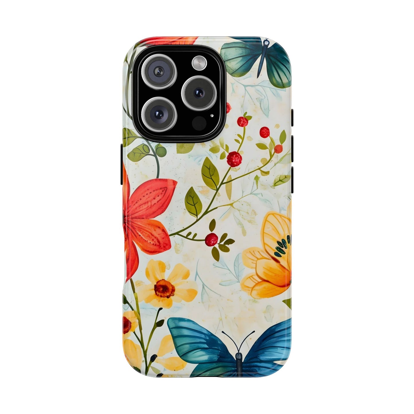 Floral Phone Case with Butterflies, Flower Design, Tough Phone Cover, Nature Lover Gift, Stylish Phone Accessory, Eco-Friendly