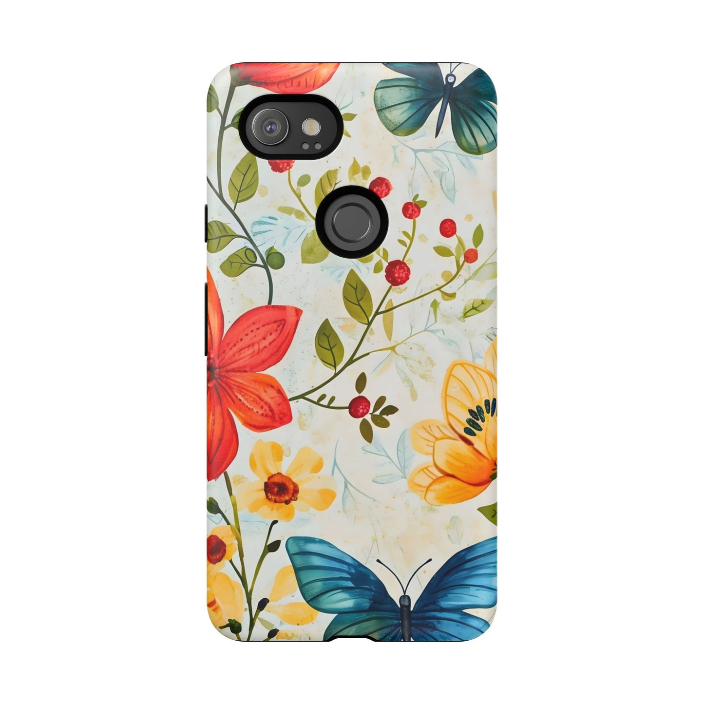 Floral Phone Case with Butterflies, Flower Design, Tough Phone Cover, Nature Lover Gift, Stylish Phone Accessory, Eco-Friendly