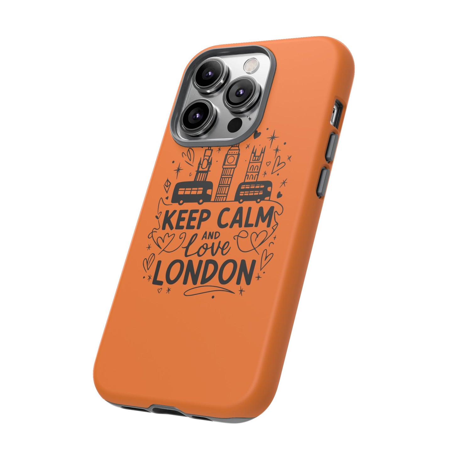 London-Themed Phone Case: Keep Calm and Love London, UK Souvenir, Travel Gift, City Lover, Smartphone Accessories, Orange Design