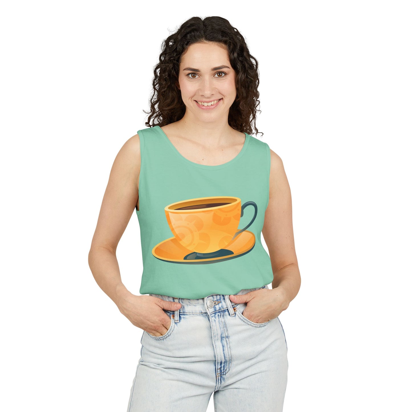 Unisex Garment-Dyed Tank Top - Elegant British Tea Cup - Classic Tea Time Style