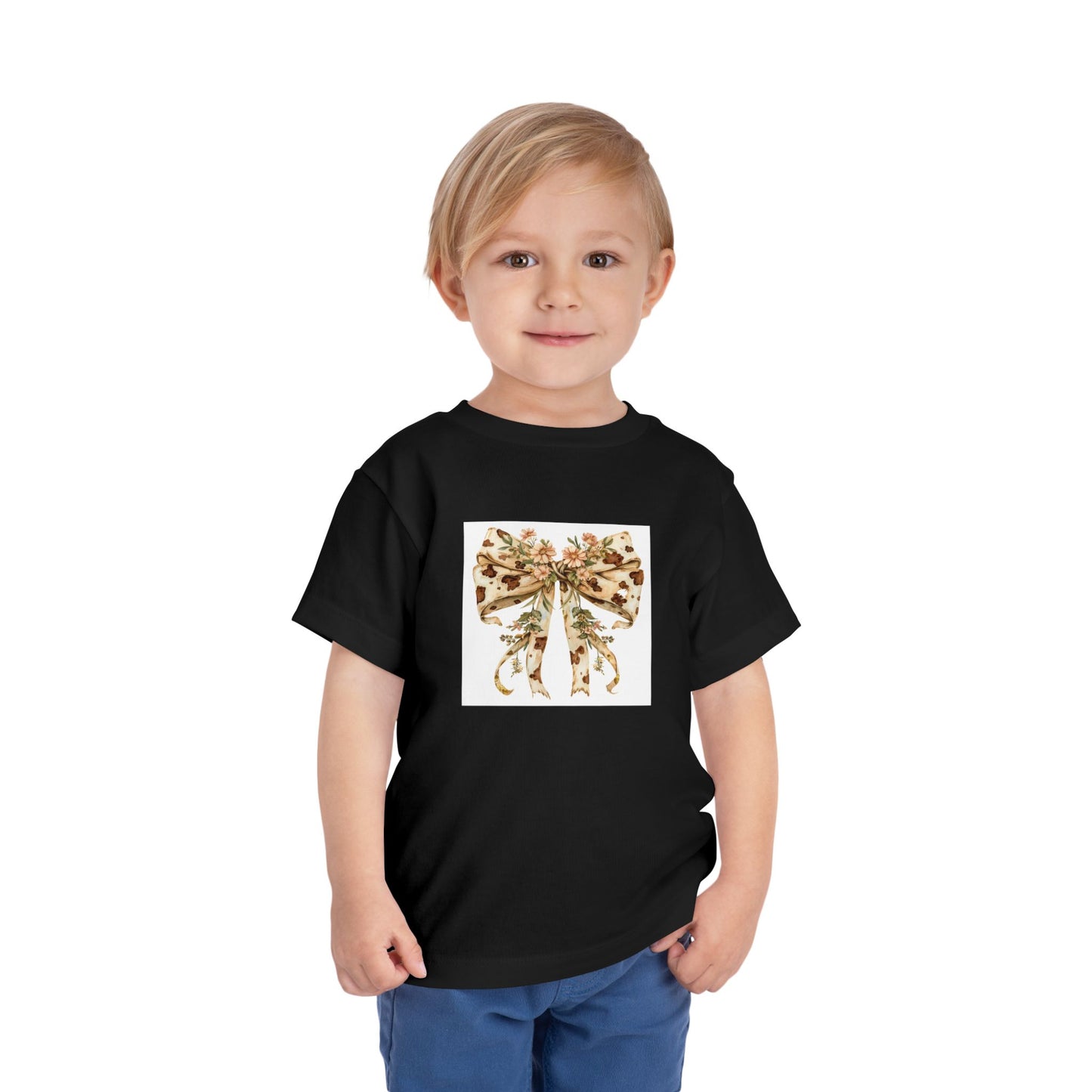 Toddler Short Sleeve Tee – Rustic Floral Cowhide Bow Illustration - Cute Kids' Shirt for Birthdays & Special Occasions