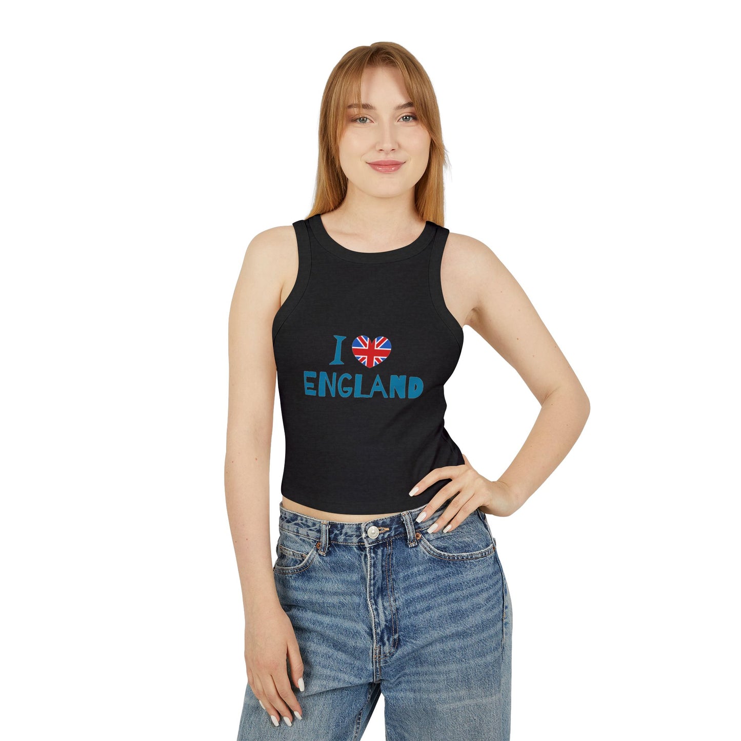 Women's Micro Rib Racer Tank Top - I Love England - Union Jack Heart Design
