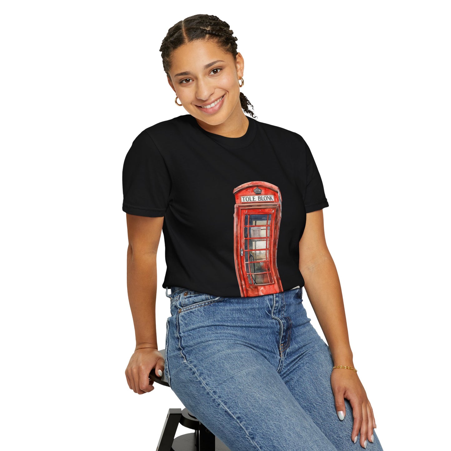 Unisex Garment-Dyed T-shirt - Iconic British Public Telephone - Classic Red Phone Box Design