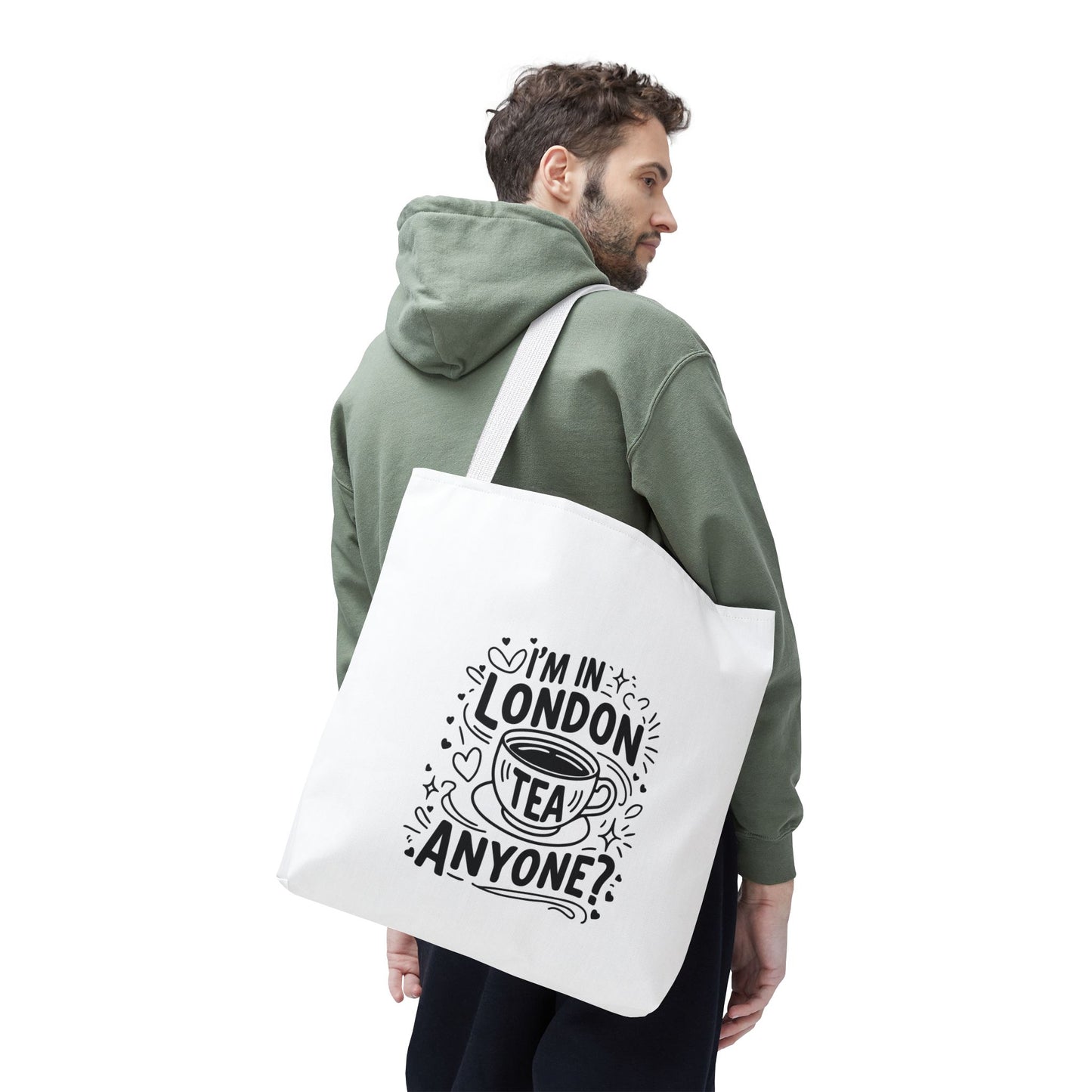 London Tea Lovers Tote Bag, AOP Shopping Bag, Gift for Tea Enthusiasts, London Souvenir, Eco-Friendly Tote, Cute Tea Bag