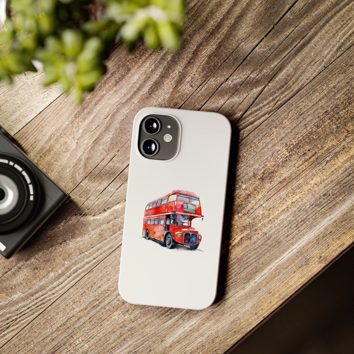 Vintage Double-Decker Bus Slim Phone Cases, Unique Bus Design, London Theme, Gift for Travelers, Phone Accessories, Holiday Gifts