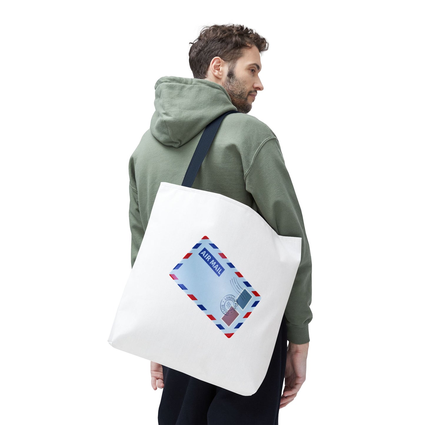 Air mail Print Tote Bag, Stylish Reusable Shopper, Travel Accessory, Gift for Postcard Lovers, Eco-Friendly Tote