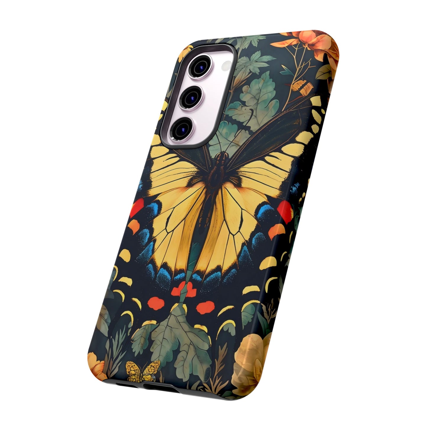 Butterfly Floral Phone Case, Art-inspire Tough Case, Gift for Nature Lovers, Butterfly Pattern Cover, Eco-Friendly Mobile Accessory