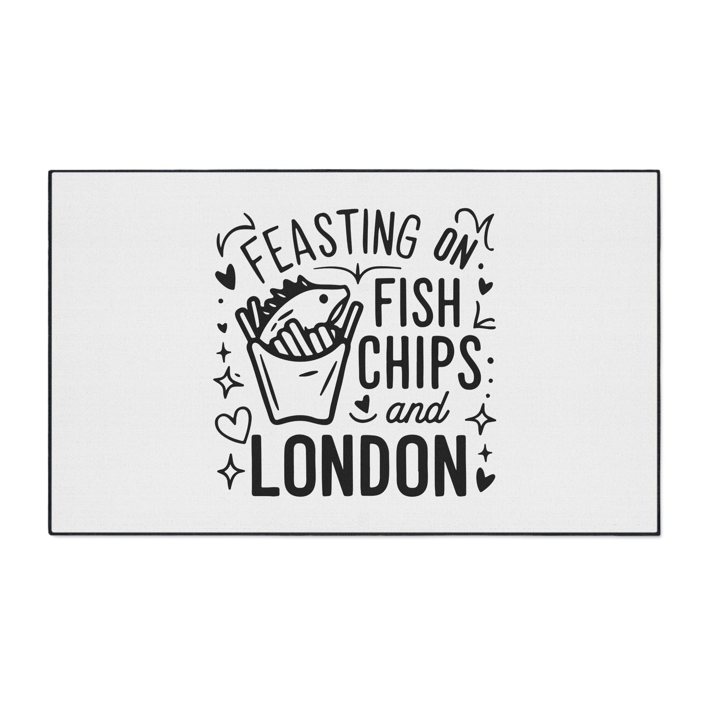 Feasting on Fish and Chips Floor Mat | Kitchen Decor | Home Welcome Mat | Fun Doormat | Gift for Fish Lovers | London-Themed Decor