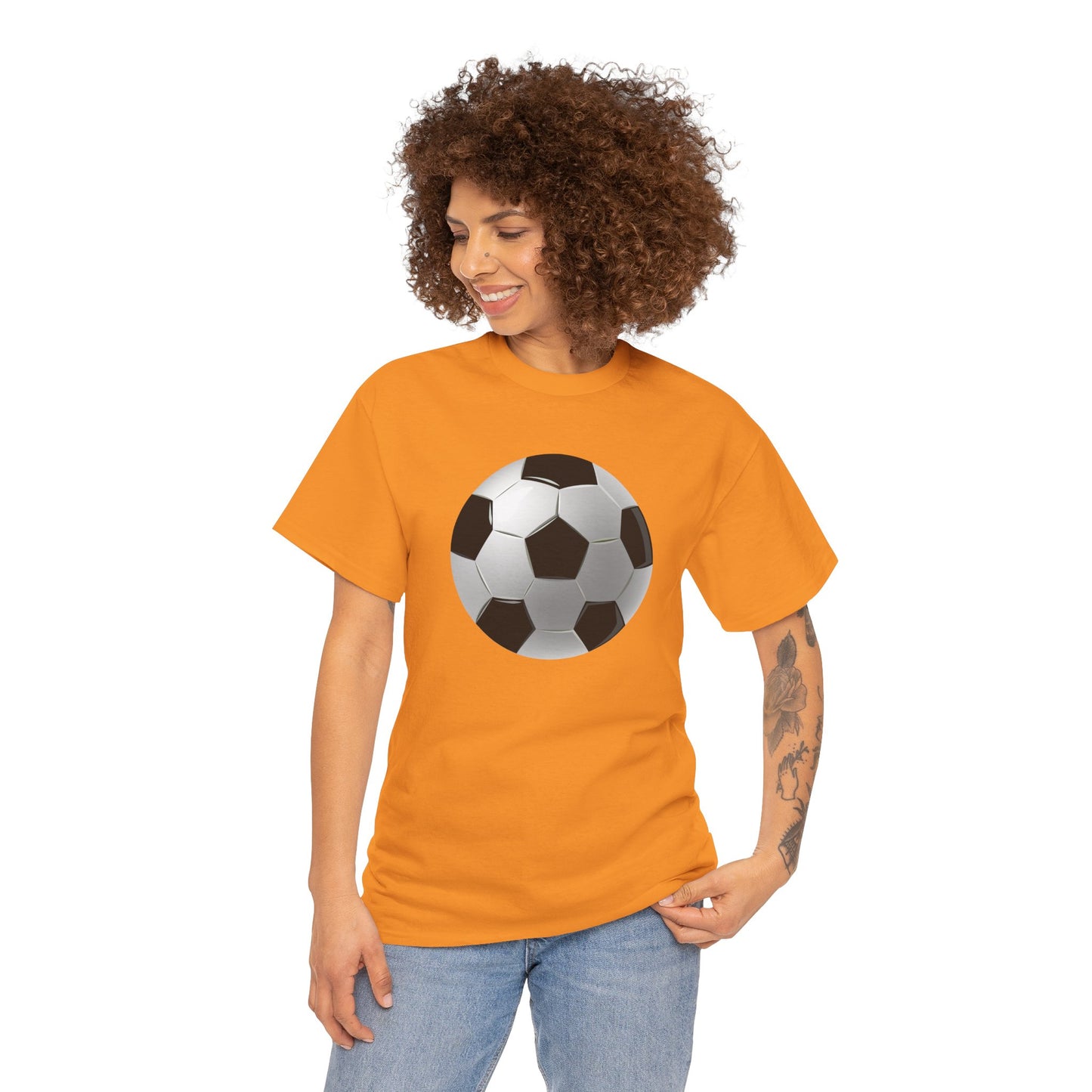 Unisex Heavy Cotton Tee - Dynamic Football Design - Sports Passion and Energy