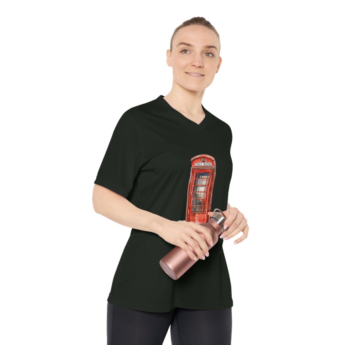 Women's Performance V-Neck T-Shirt - Iconic British Public Telephone - Classic Red Phone Box Design - London Red Phone Booth