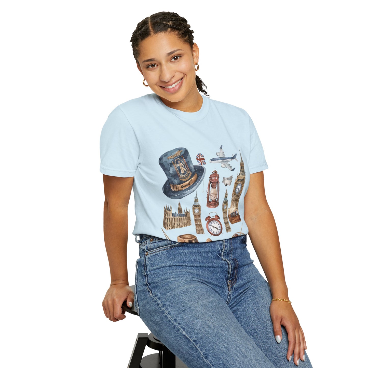 Unisex Garment-Dyed T-shirt - Icons of England - From Big Ben to Red Buses