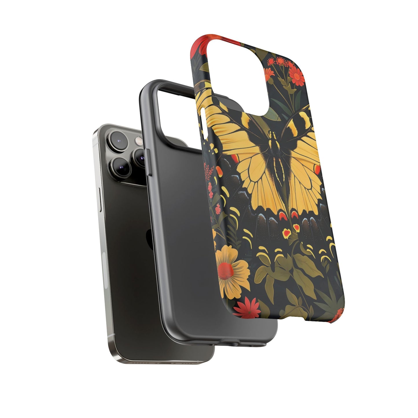 Butterfly Floral Phone Case, Tough Cases with Vibrant Design, Protective Cover for Nature Lovers, Gift for Her