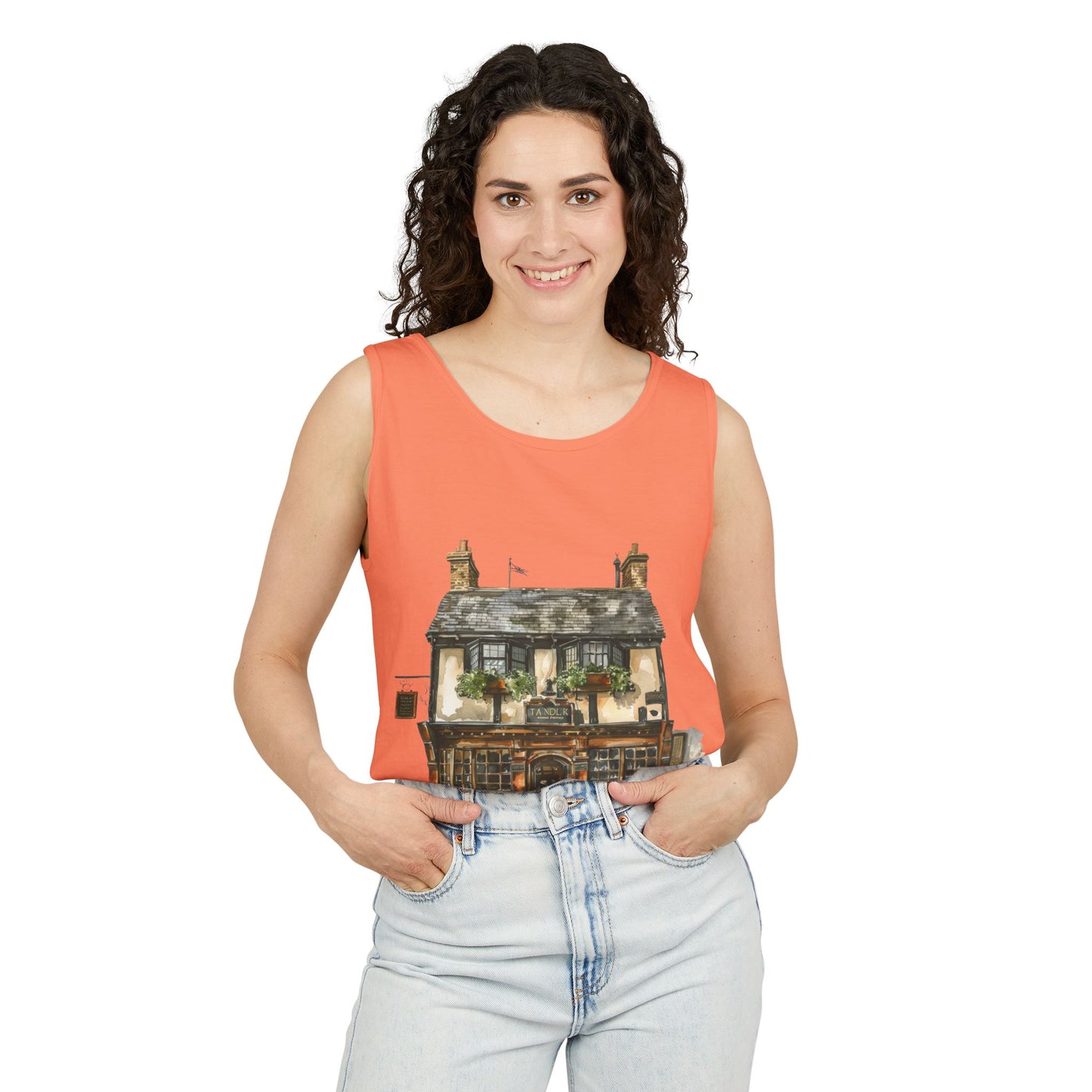 Unisex Garment-Dyed Tank Top - Charming British House - Classic Design and Warmth