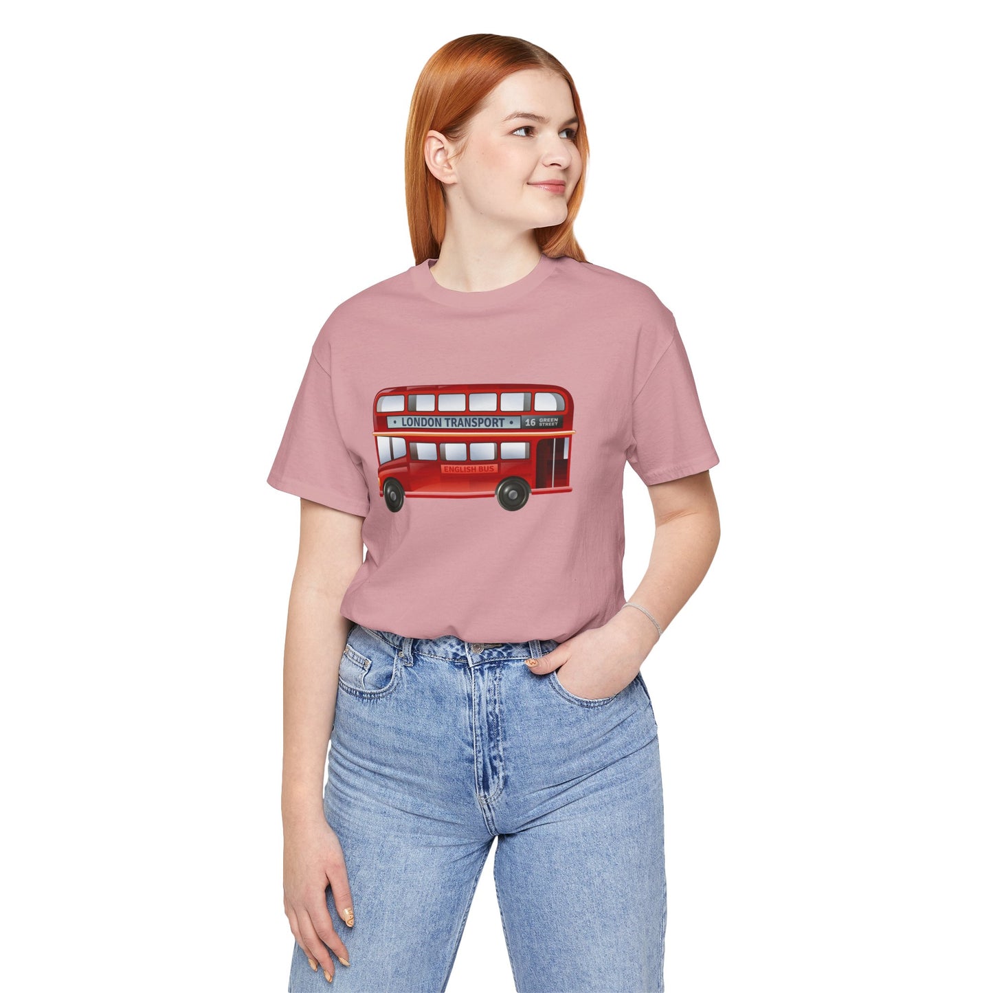 Unisex Jersey Short Sleeve Tee - London Transport English Bus - Iconic Red Double-Decker