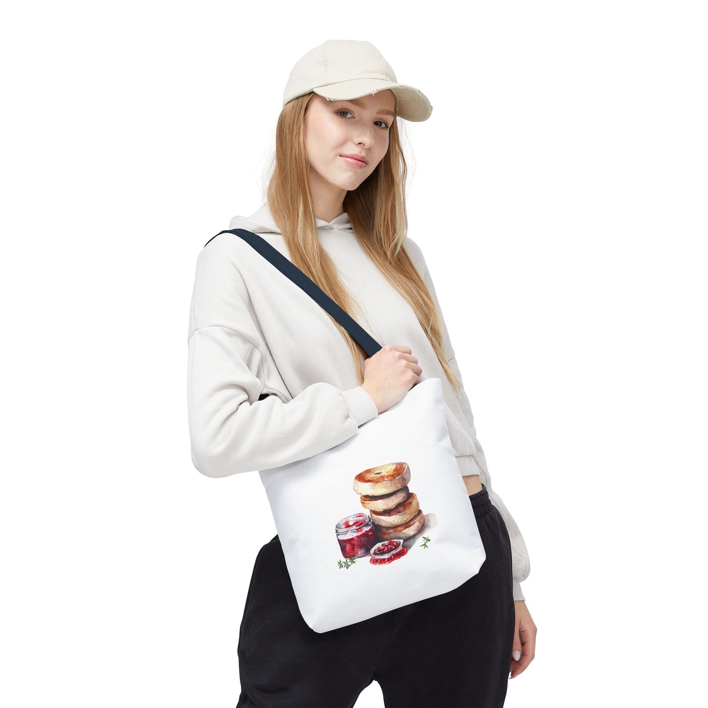 Delightful Donut Tote Bag, Fun Tote, Foodie Gift, Jam & Bagels Design, Shopping Bag, Bakery Lover Gift