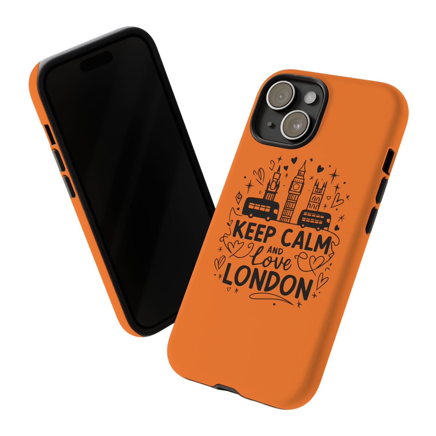 London-Themed Phone Case: Keep Calm and Love London, UK Souvenir, Travel Gift, City Lover, Smartphone Accessories, Orange Design