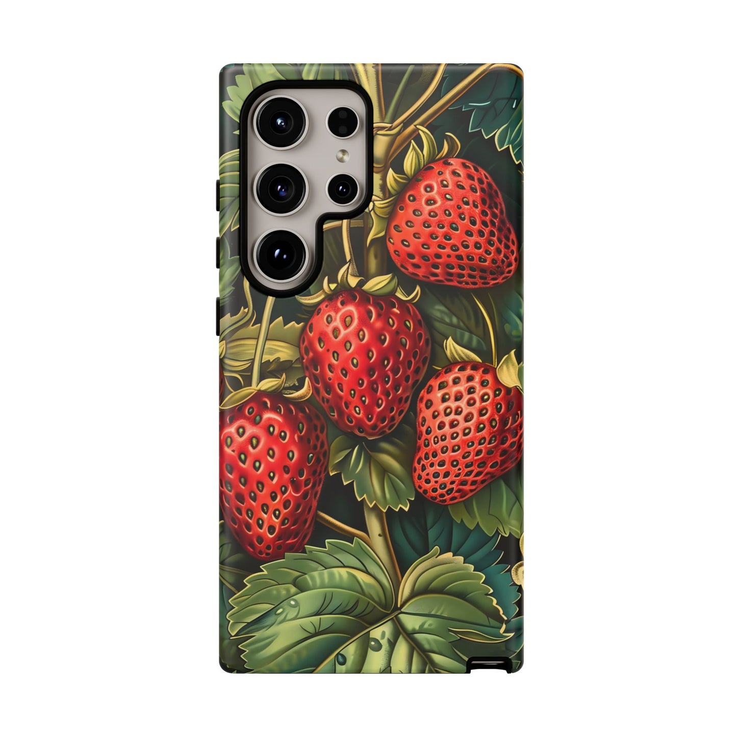 Strawberry Phone Case, Tough Berry Case, Floral Phone Cover, Cute Smartphone Shell, Nature-Inspired Gift