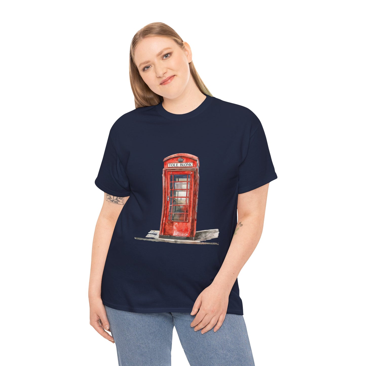 Unisex Heavy Cotton Tee - Iconic British Public Telephone - Classic Red Phone Box