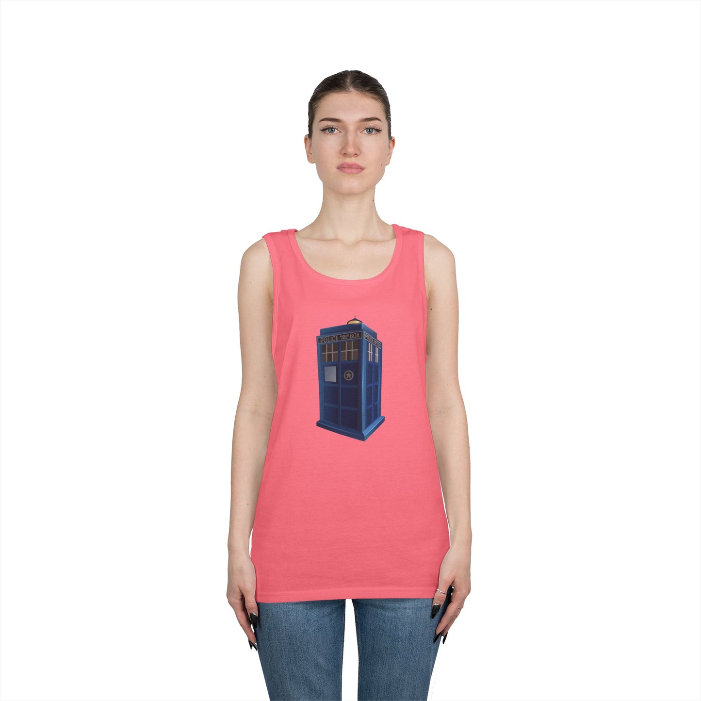 Unisex Heavy Cotton Tank Top - British Police Public Call Box - Iconic TARDIS Design