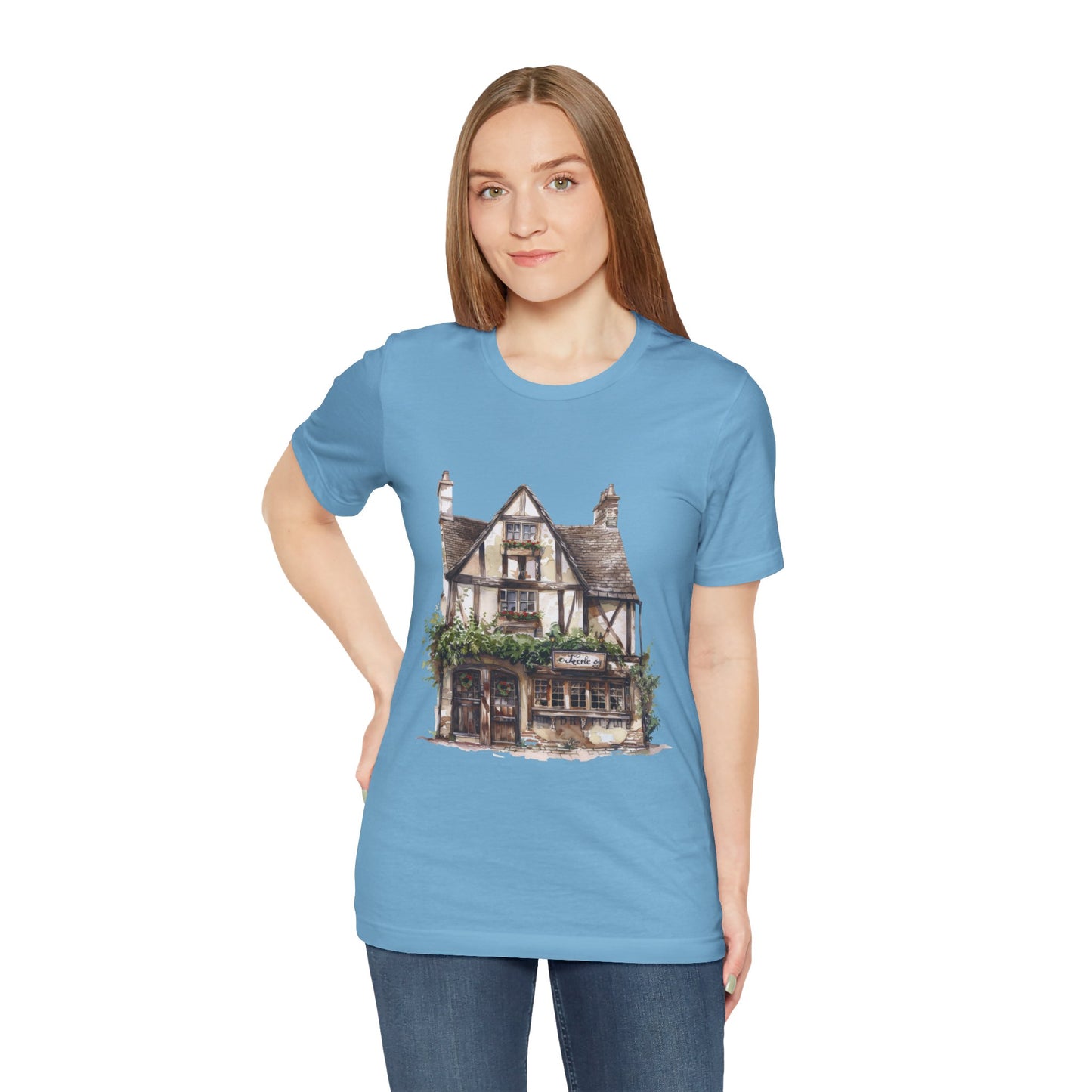 Unisex Jersey Short Sleeve Tee - Cottages & Cobblestones - A British Village Dream
