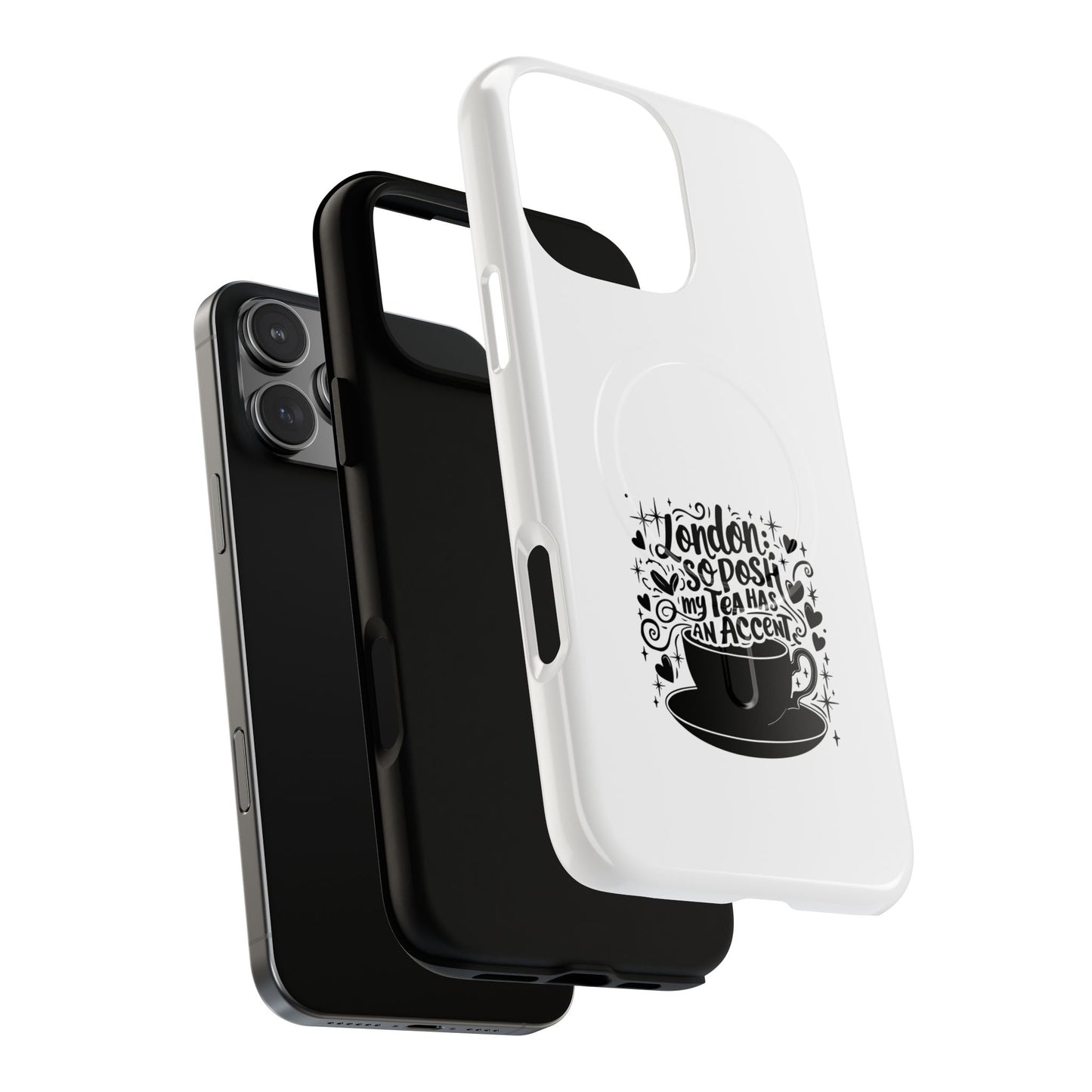 Chic Phone Case with London Tea Design, Tough Magnetic Case for iPhone, Gift for Tea Lovers, Stylish Mobile Accessory, Unique Phone Cover