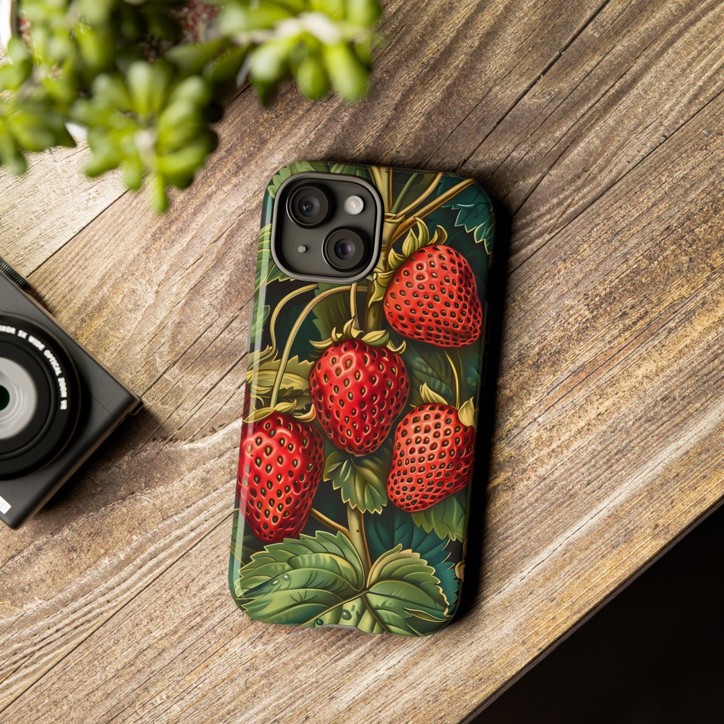 Strawberry Phone Case, Tough Berry Case, Floral Phone Cover, Cute Smartphone Shell, Nature-Inspired Gift