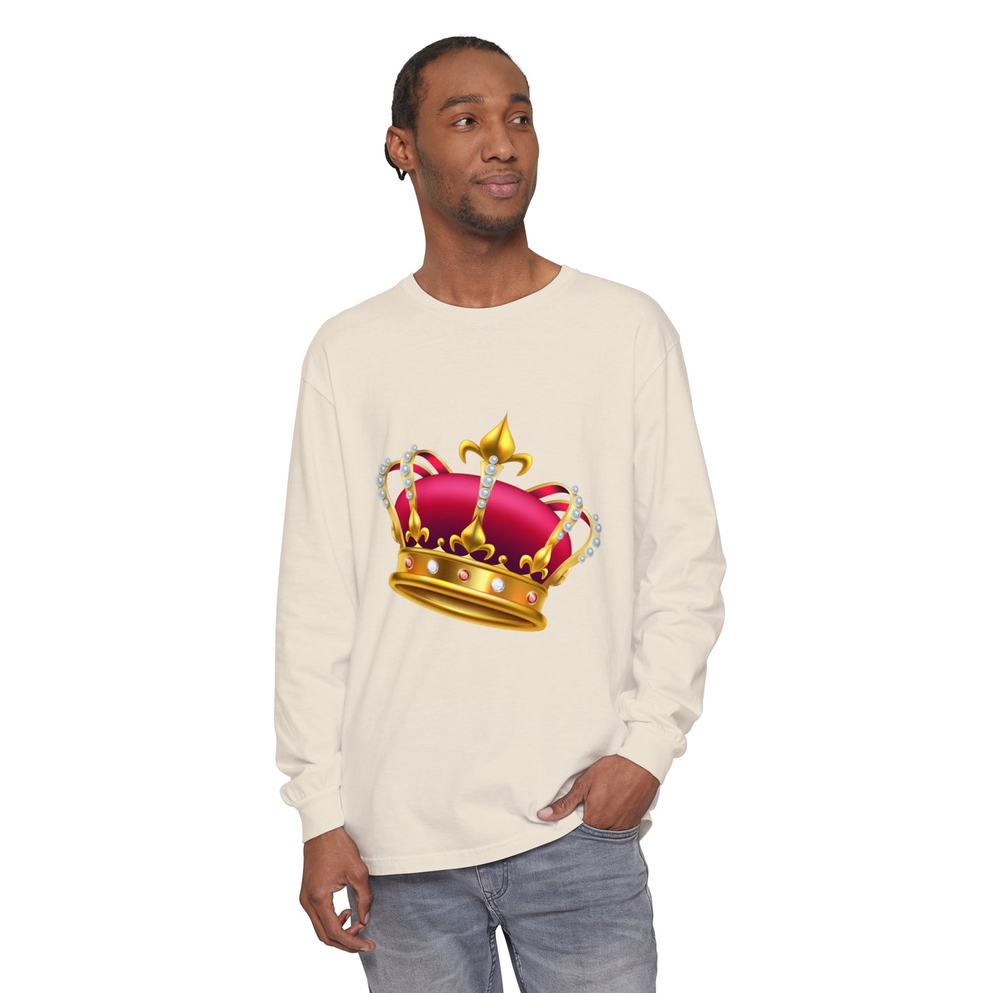 Unisex Garment-dyed Long Sleeve T-Shirt - British Royal Crown Design - Iconic Symbol of Monarchy