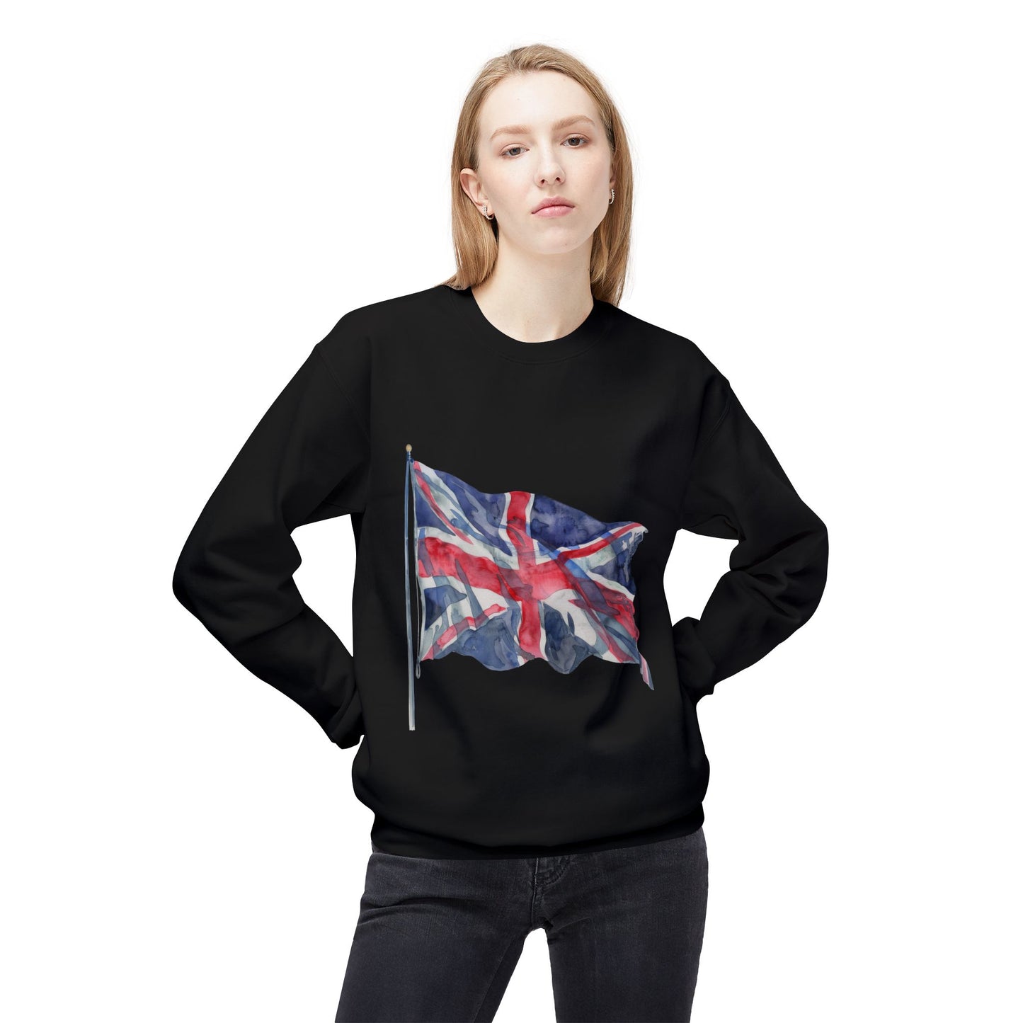 Unisex Midweight Softstyle Fleece Crewneck Sweatshirt - Classic UK Flag Design - Union Jack Symbol