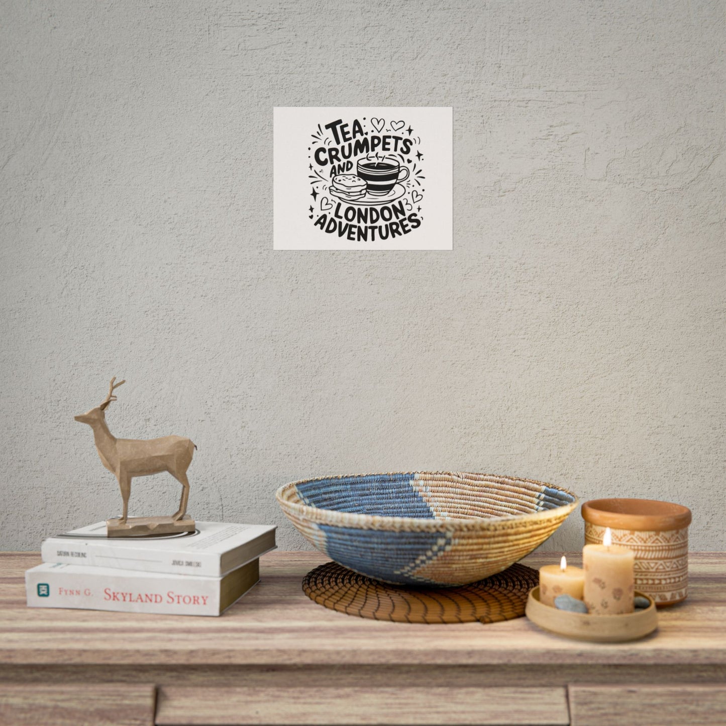 London Adventure Tea Crumpet Rolled Poster, Cute Wall Art, Gift for Tea Lovers, Home Decor, Travel Enthusiasts