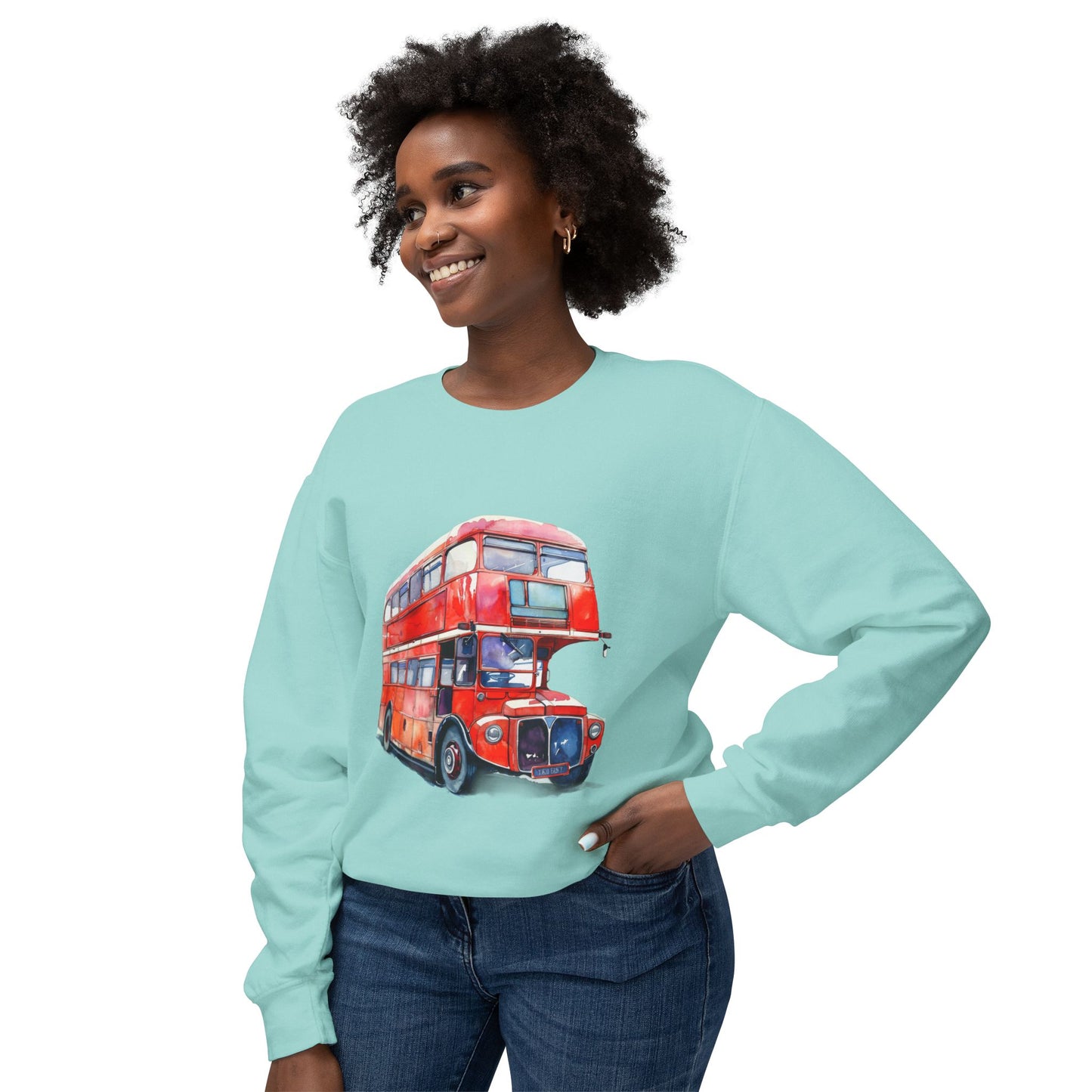Unisex Lightweight Crewneck Sweatshirt - Rolling Through History - The British Red Bus