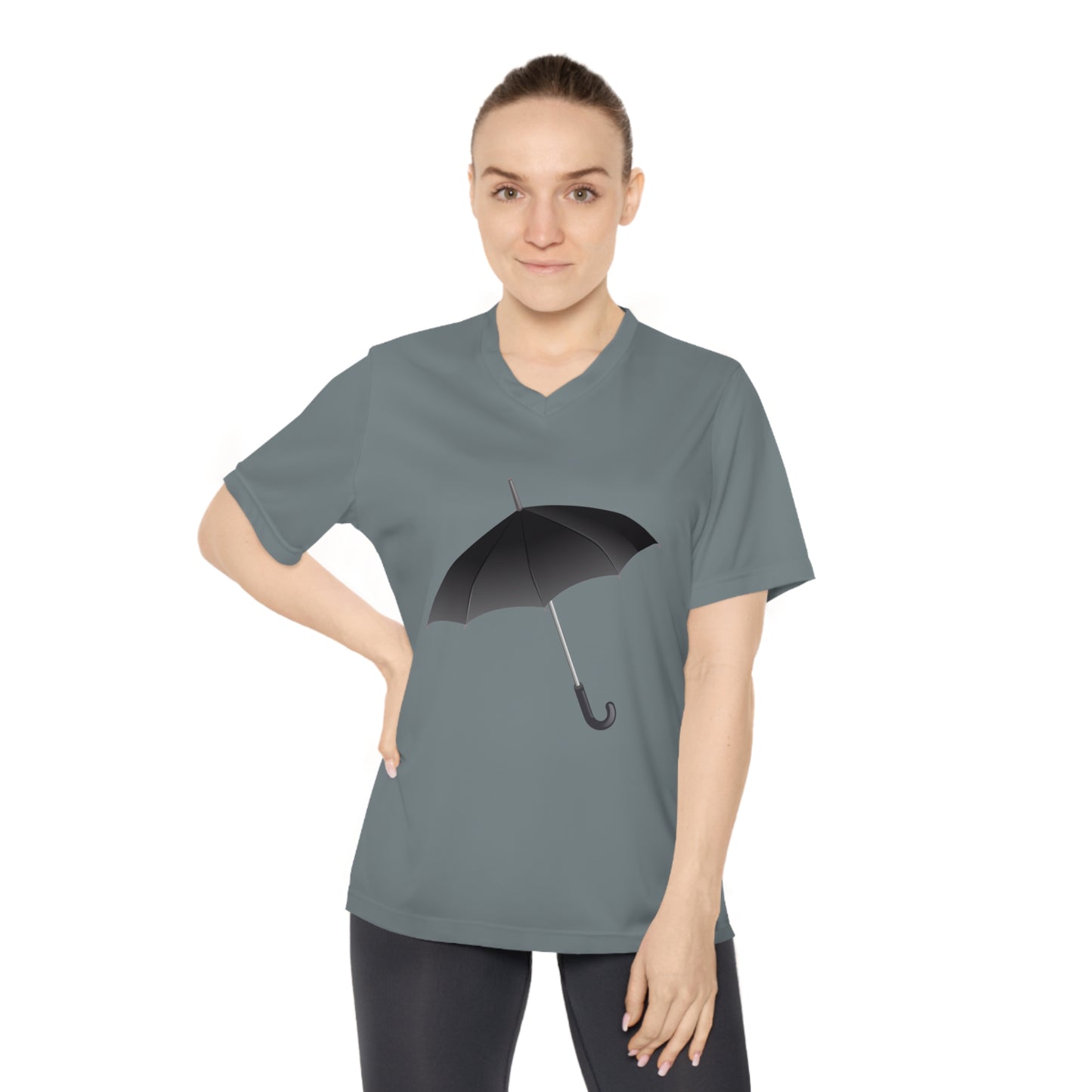 Women's Performance V-Neck T-Shirt - Stylish Umbrella Design for Active Lifestyle - Regal Royal Umbrella - Elegant and Majestic Design