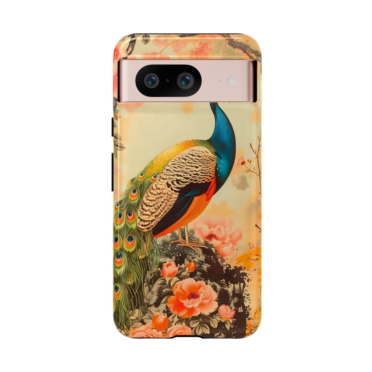 Peacock Phone Case, Tough Phone Cover, Unique Phone Accessory, Floral Design, Gift for Bird Lovers, Spring Decor