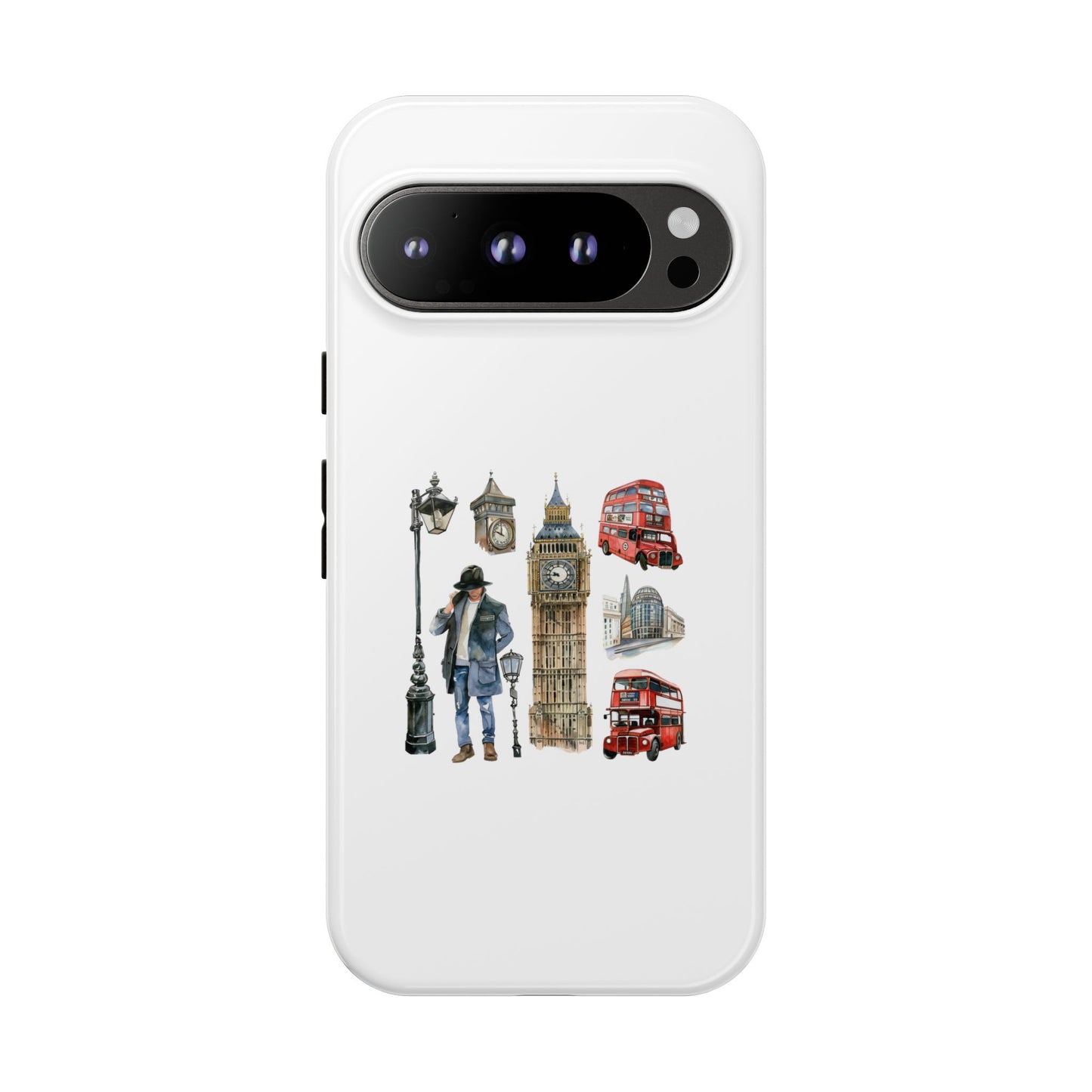 London-Themed Tough Phone Case with Iconic Red Buses