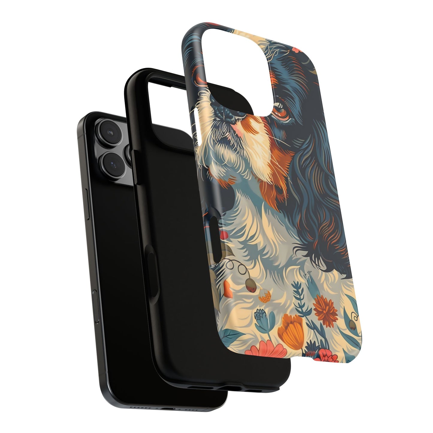 Cavalier King Charles Spaniel Phone Case, Floral Dog Lover Gift, Tough Phone Cover, Pet Owner Accessory, Unique Dog Design
