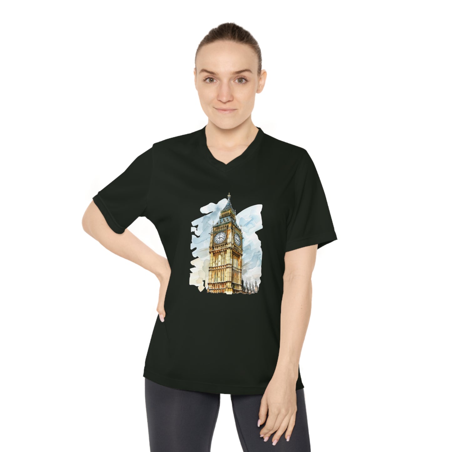 Women's Performance V-Neck T-Shirt - Historic Big Ben England Tower Artwork