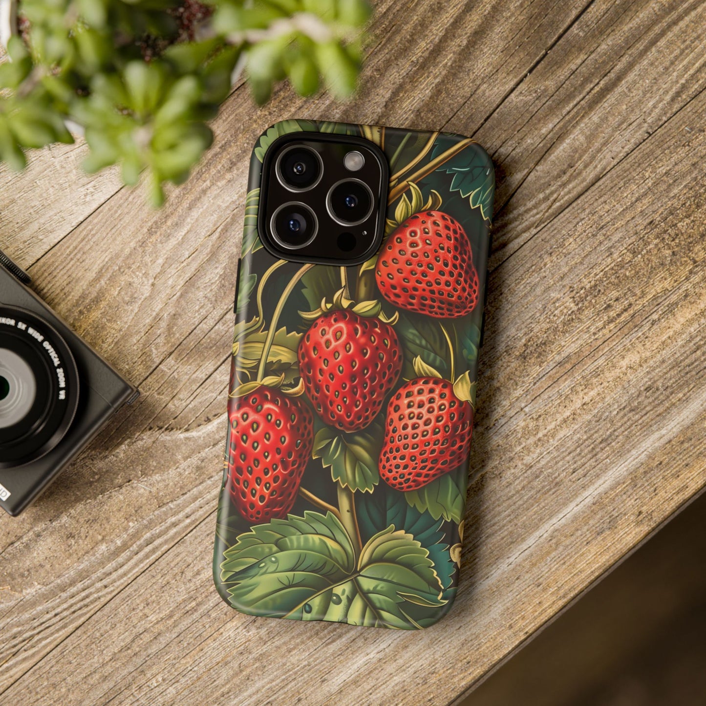 Strawberry Phone Case, Tough Berry Case, Floral Phone Cover, Cute Smartphone Shell, Nature-Inspired Gift