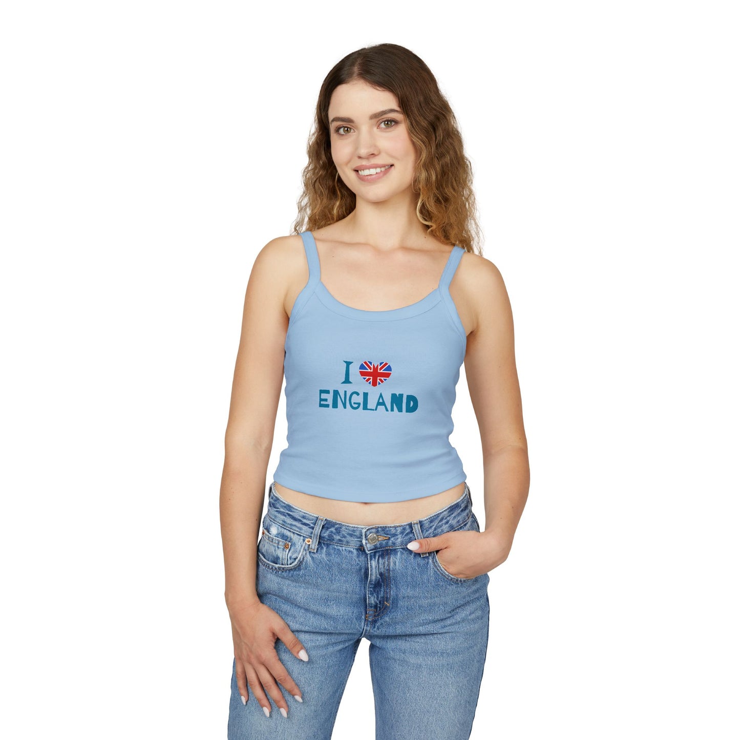Women's Spaghetti Strap Tank Top - I Love England - Union Jack Heart Design