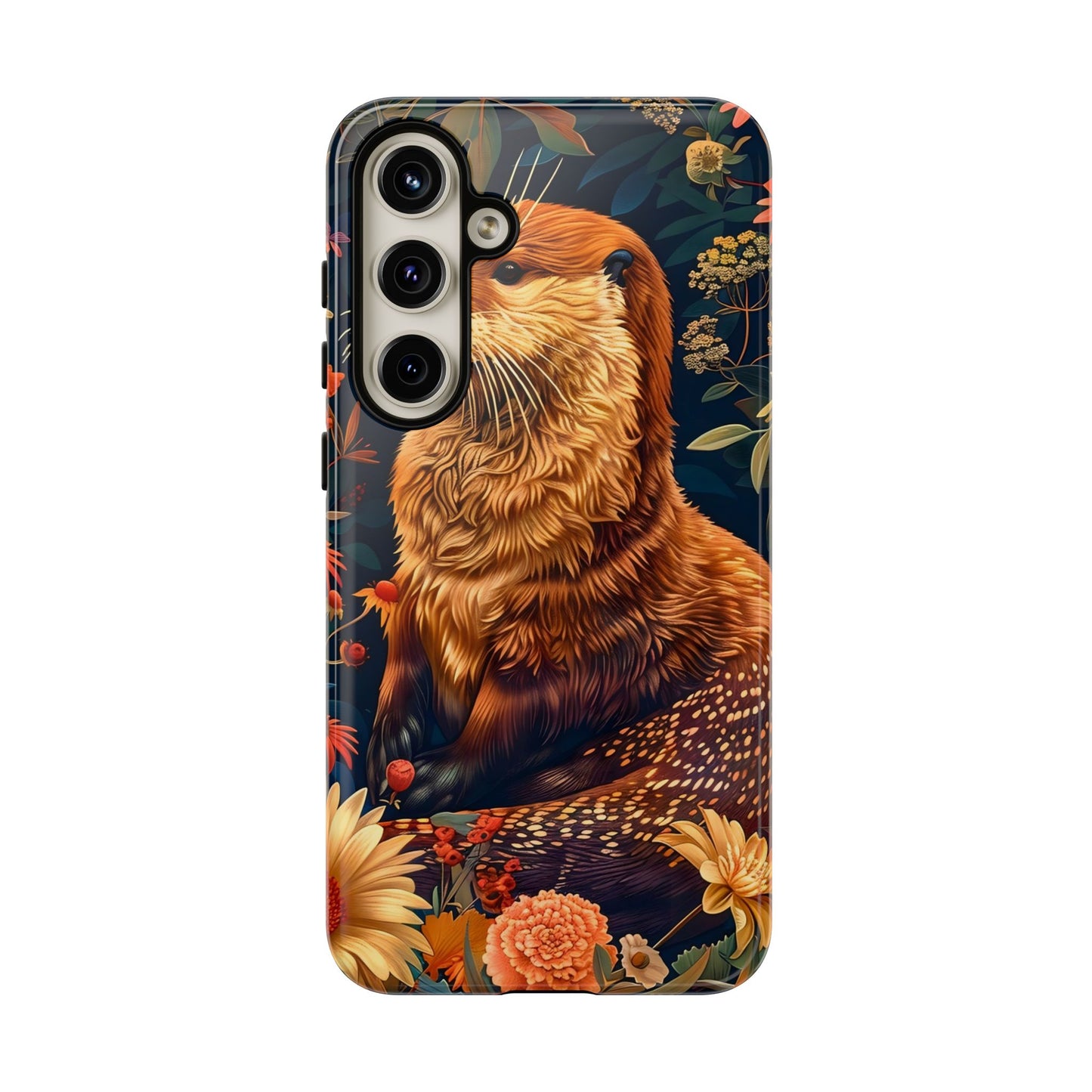 Otter Phone Case, Floral Otter Design, Tough Phone Cover, Nature Lover Gift, Cute Animal Accessories