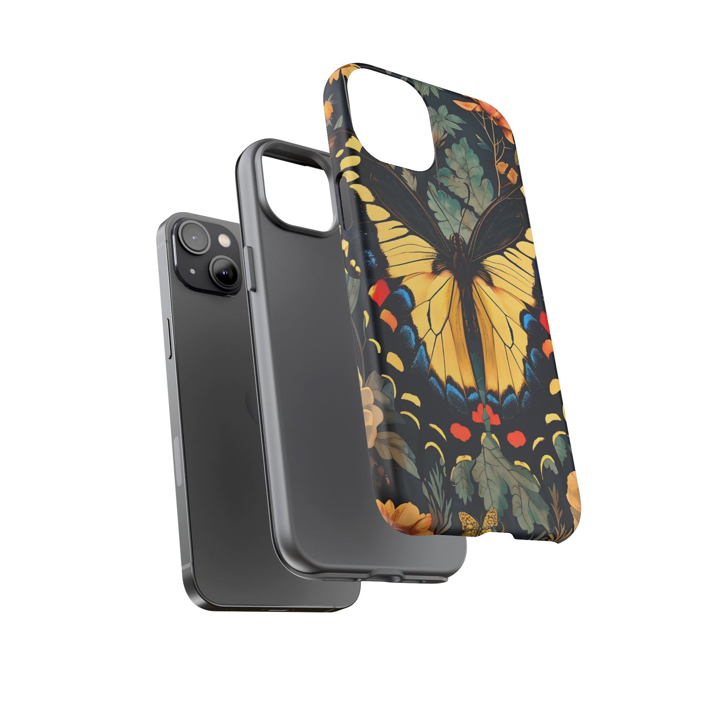 Butterfly Floral Phone Case, Art-inspire Tough Case, Gift for Nature Lovers, Butterfly Pattern Cover, Eco-Friendly Mobile Accessory